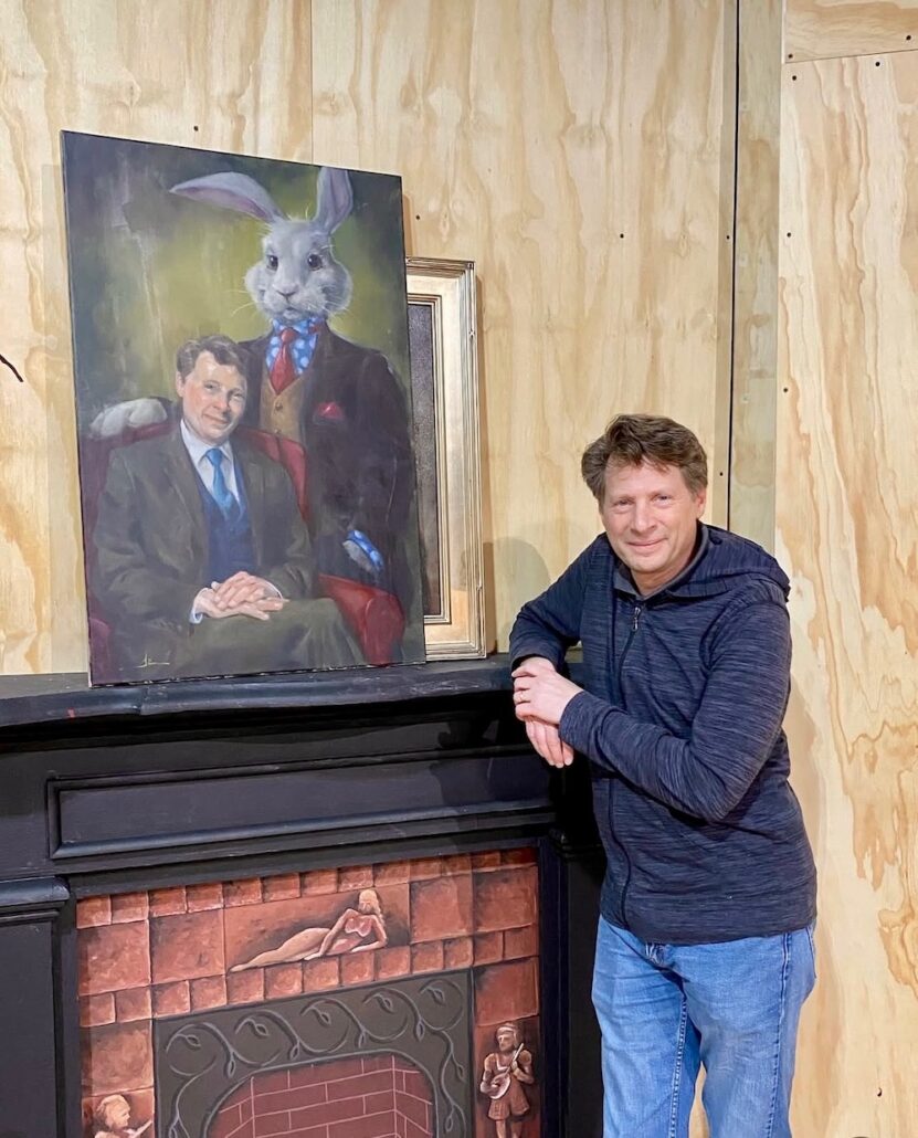 Stephan Roselin with the portrait of him as Elwood P. Dowd and Harvey